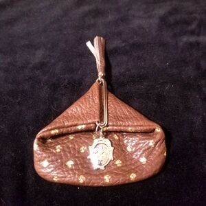 Vintage Lovely Firenze Italian Brown Leather Coin Purse Fleur-De-Lis's.